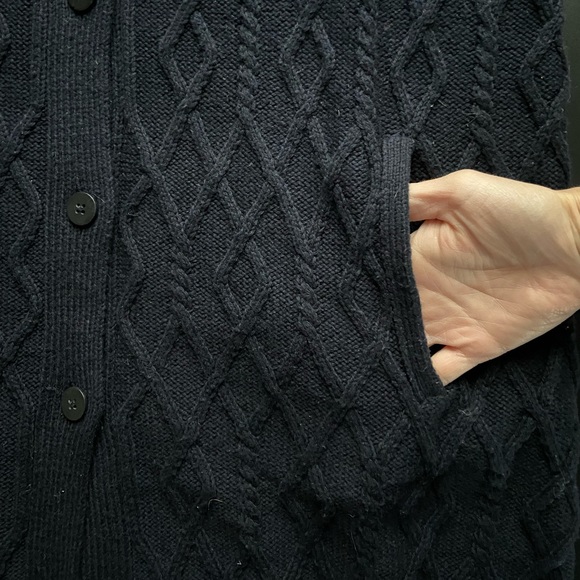 J. Jill Cotton Blend Cable Knit Button Front Sweater Cardigan Navy Petite M - Picture 5 of 9